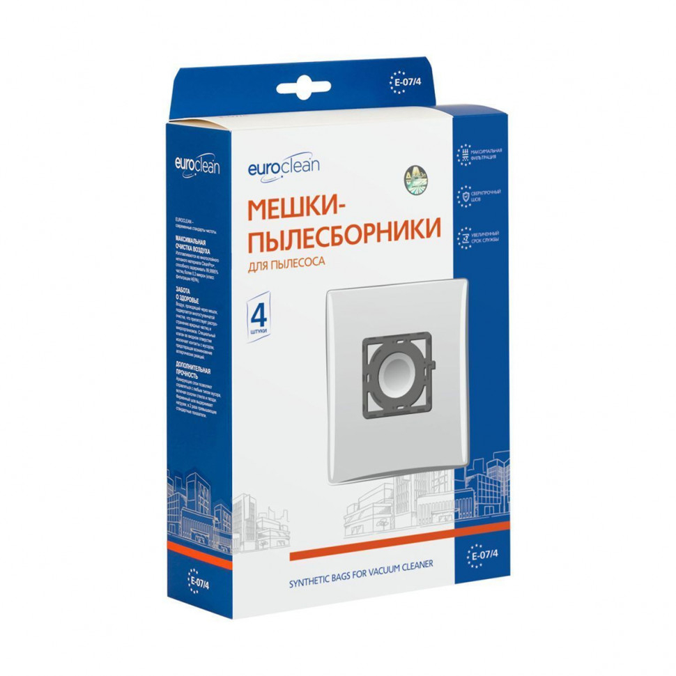 Мешки-пылесборники для пылесосов LG, EVGO, Polar синтетические, 4 шт, Euroclean , E-07/4NZ